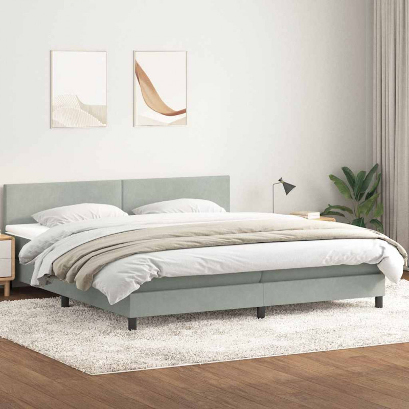 Łóżko kontynentalne z materacem i LED, jasnoszare, 180x210cm, aksamit