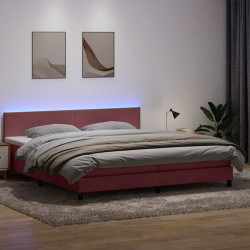Łóżko kontynentalne z materacem i LED, różowe, 180x210 cm, aksamit
