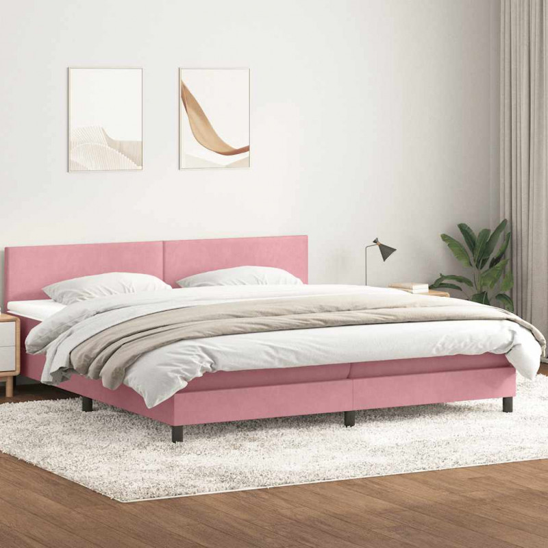 Łóżko kontynentalne z materacem i LED, różowe, 180x210 cm, aksamit