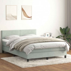 Łóżko kontynentalne z materacem i LED, jasnoszare, 140x220cm, aksamit