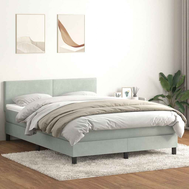 Łóżko kontynentalne z materacem i LED, jasnoszare, 140x220cm, aksamit