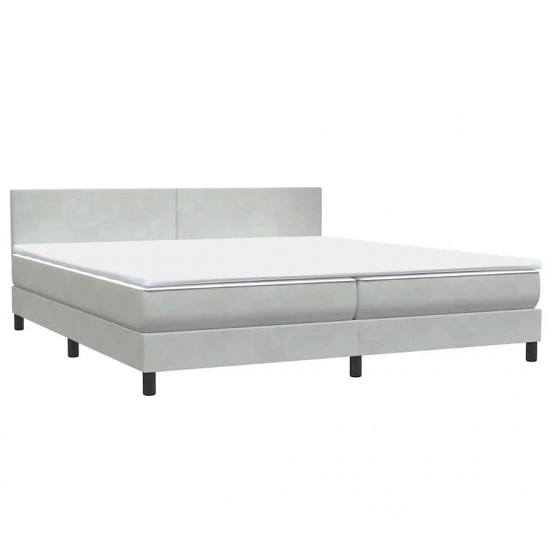 Łóżko kontynentalne z materacem i LED Jasnoszary 180x220 cm Aksamit