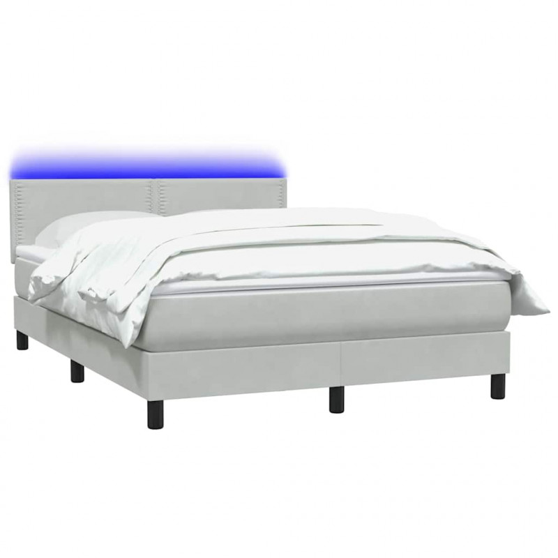Łóżko kontynentalne z materacem i LED, jasnoszare, 140x210cm, aksamit