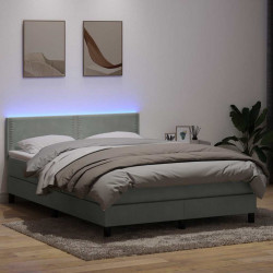 Łóżko kontynentalne z materacem i LED, jasnoszare, 160x210cm, aksamit