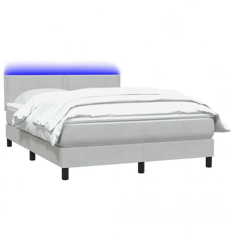 Łóżko kontynentalne z materacem i LED, jasnoszare, 160x210cm, aksamit