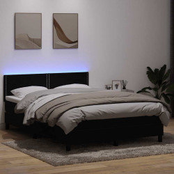 Łóżko kontynentalne z materacem i LED, czarne, 160x210 cm, aksamit