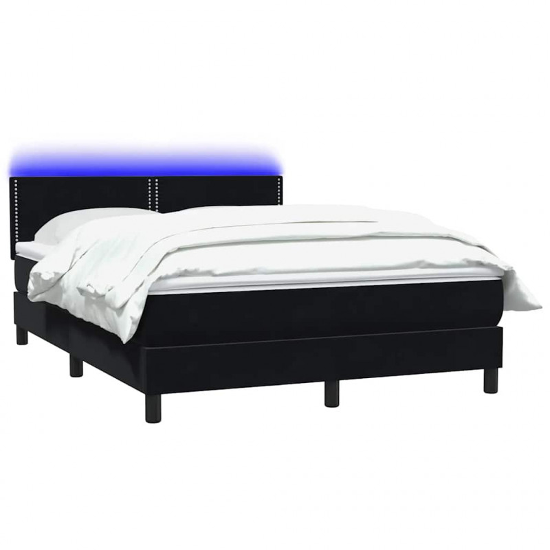 Łóżko kontynentalne z materacem i LED, czarne, 160x210 cm, aksamit