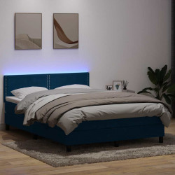 Łóżko kontynentalne z materacem i LED, niebieskie, aksamit, 160x210cm