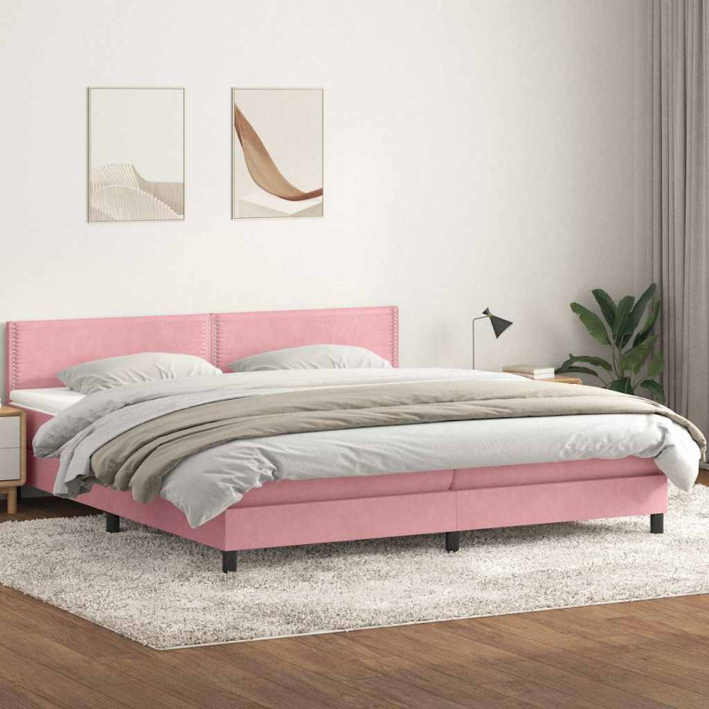 Łóżko kontynentalne z materacem i LED, różowe, 180x210 cm, aksamit