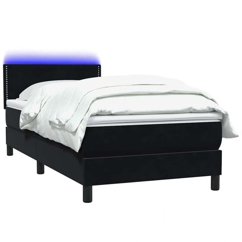 Łóżko kontynentalne z materacem i LED, czarne, 80x220 cm