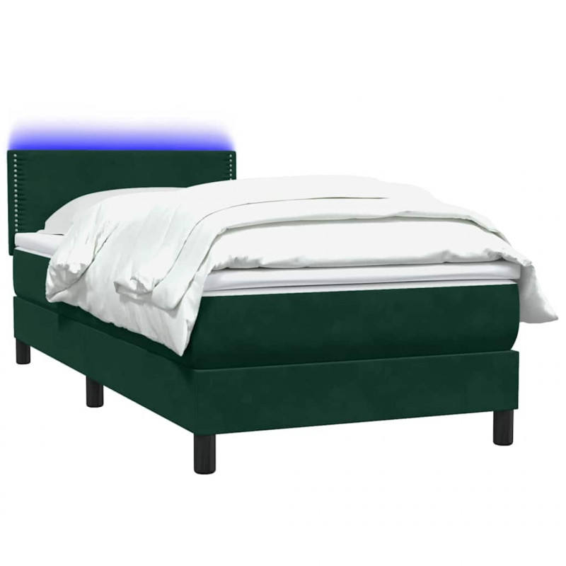 Łóżko kontynentalne z materacem i LED ciemnozielony aksamit 80x220 cm