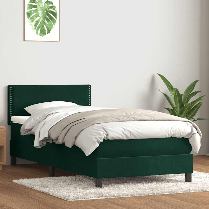 Łóżko kontynentalne z materacem i LED ciemnozielony aksamit 80x220 cm