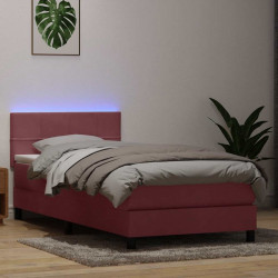 Łóżko kontynentalne z materacem i LED, różowe, aksamit, 100x210 cm
