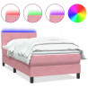 Łóżko kontynentalne z materacem i LED, różowe, aksamit, 100x210 cm