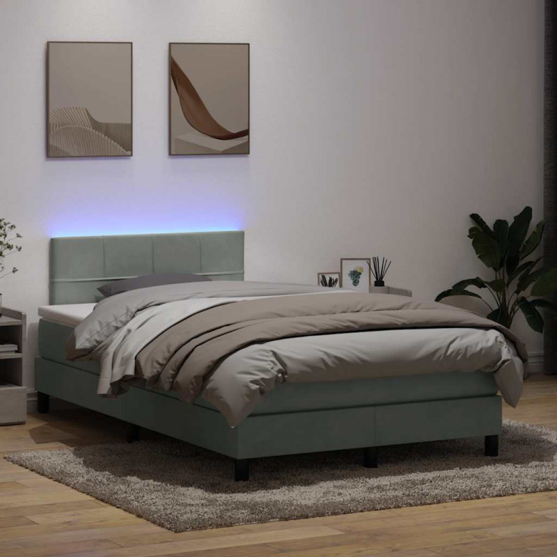 Łóżko kontynentalne z materacem i LED, jasnoszare, 120x210cm, aksamit