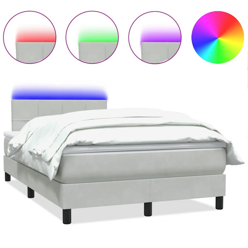 Łóżko kontynentalne z materacem i LED, jasnoszare, 120x210cm, aksamit