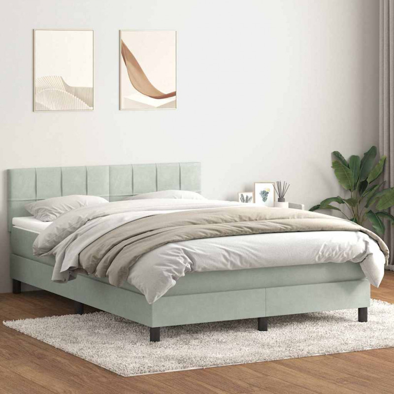 Łóżko kontynentalne z materacem i LED, jasnoszare, 140x210cm, aksamit
