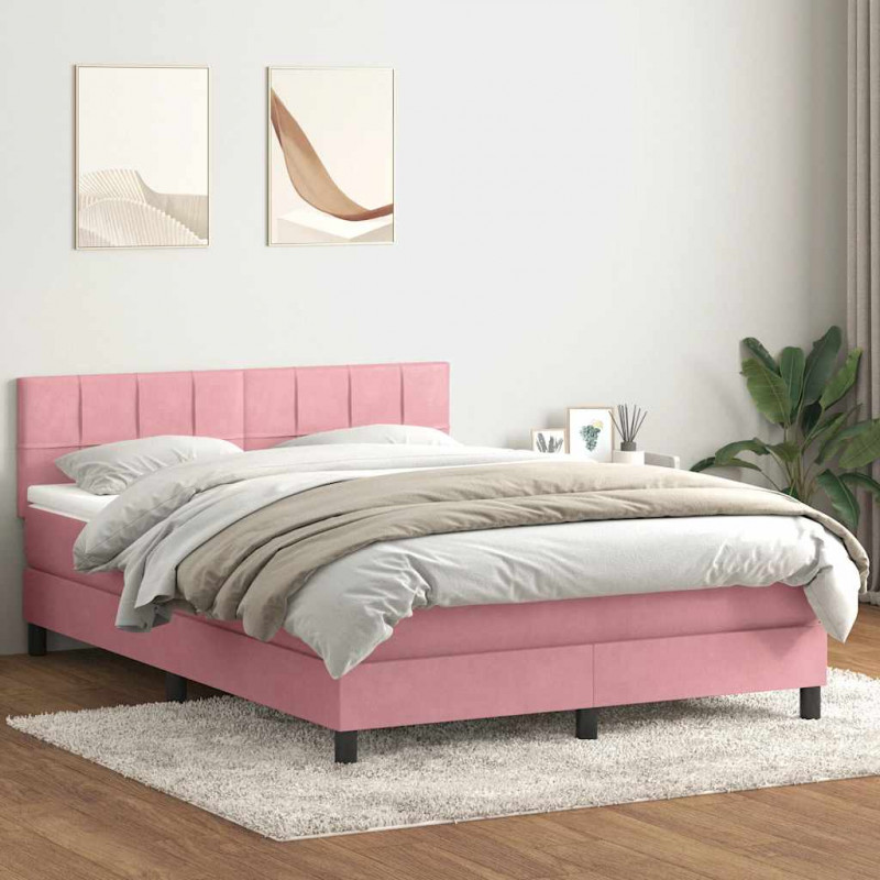 Łóżko kontynentalne z materacem i LED, różowe, 140x210 cm, aksamit