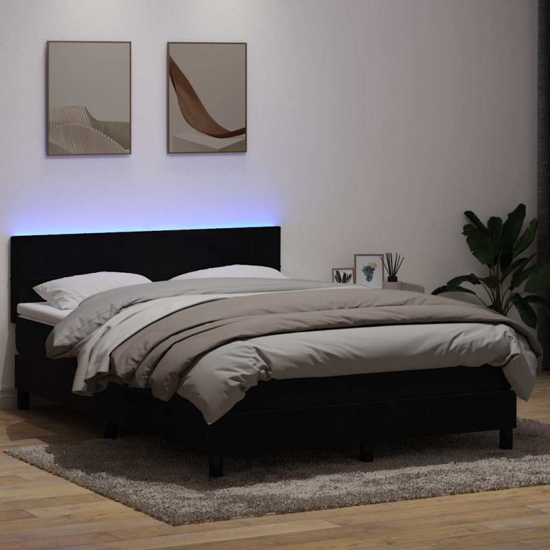 Łóżko kontynentalne z materacem i LED, czarne, 160x210 cm, aksamit
