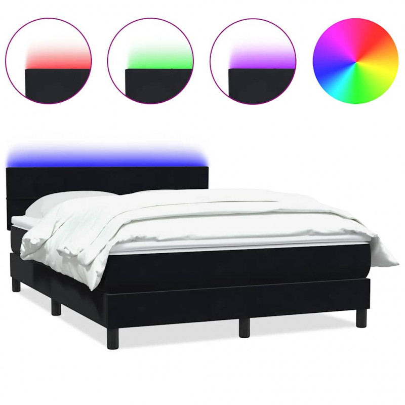 Łóżko kontynentalne z materacem i LED, czarne, 160x210 cm, aksamit