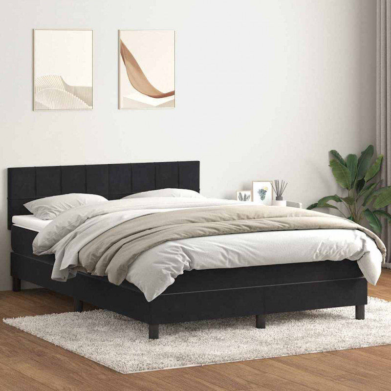 Łóżko kontynentalne z materacem i LED, czarne, 160x210 cm, aksamit