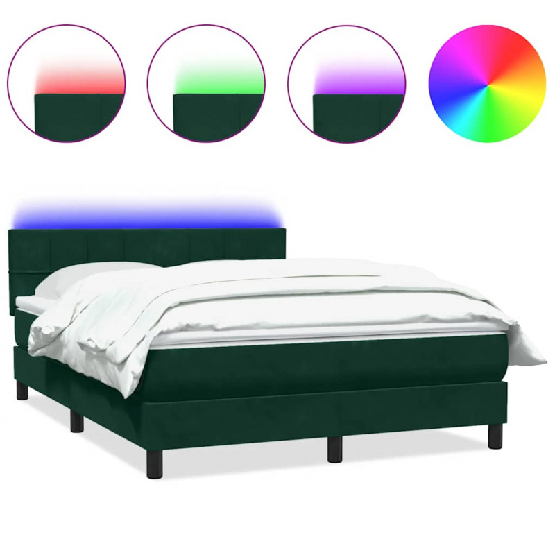 Łóżko kontynentalne z materacem i LED, ciemnozielone, 160x210 cm