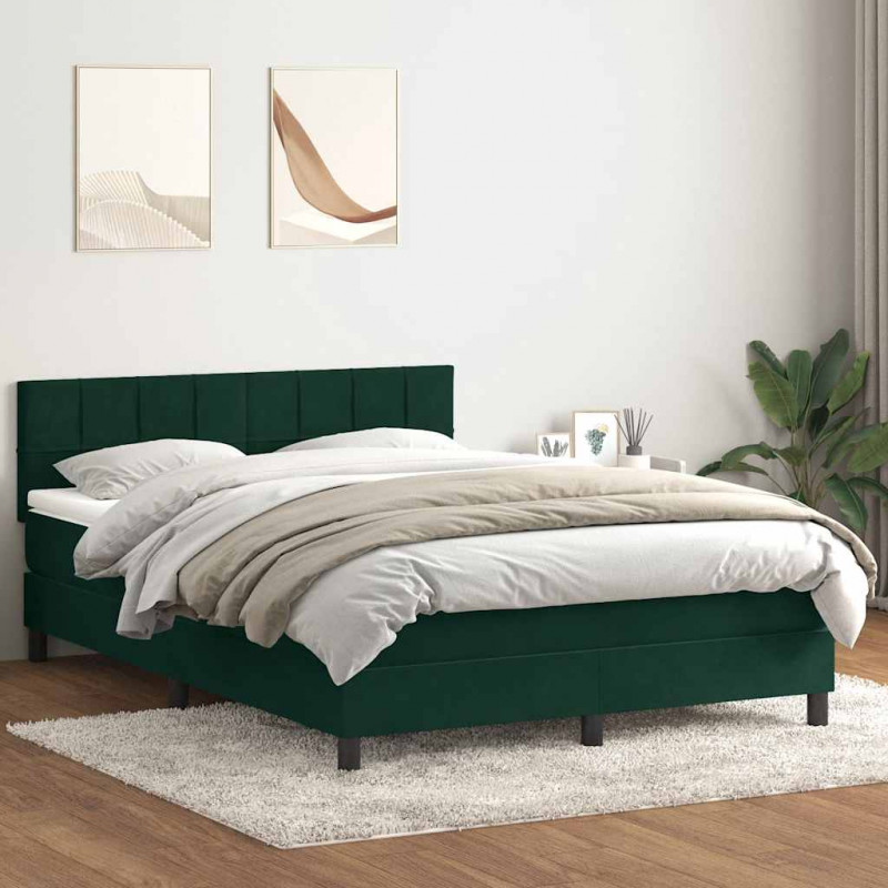 Łóżko kontynentalne z materacem i LED, ciemnozielone, 160x210 cm