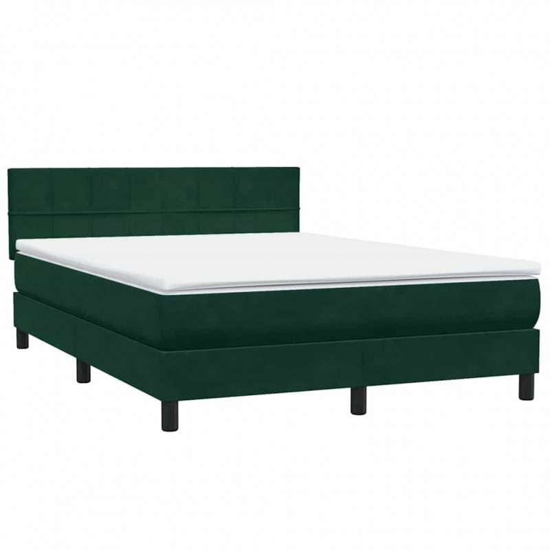 Łóżko kontynentalne z materacem i LED, ciemnozielone, 160x210 cm