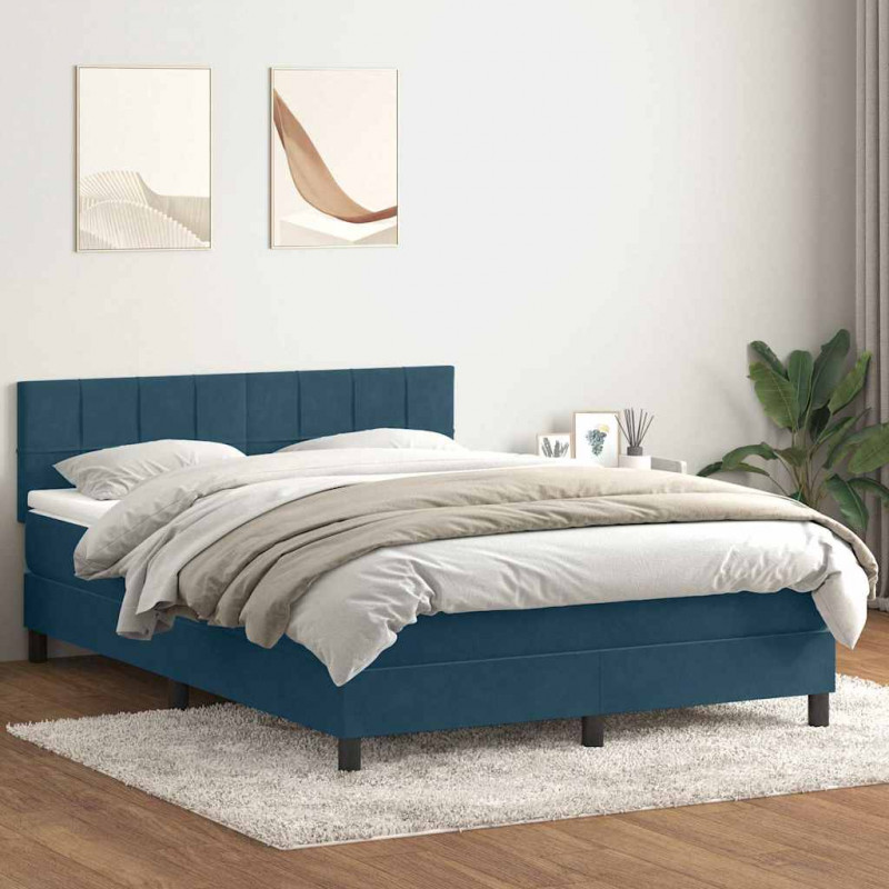 Łóżko kontynentalne z materacem i LED, niebieskie, aksamit, 160x210cm