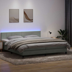 Łóżko kontynentalne z materacem i LED, jasnoszare, 180x210cm, aksamit