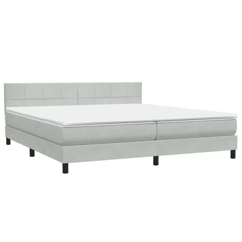 Łóżko kontynentalne z materacem i LED, jasnoszare, 180x210cm, aksamit