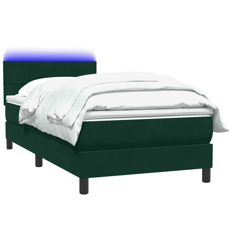 Łóżko kontynentalne z materacem i LED ciemnozielony aksamit 80x220 cm