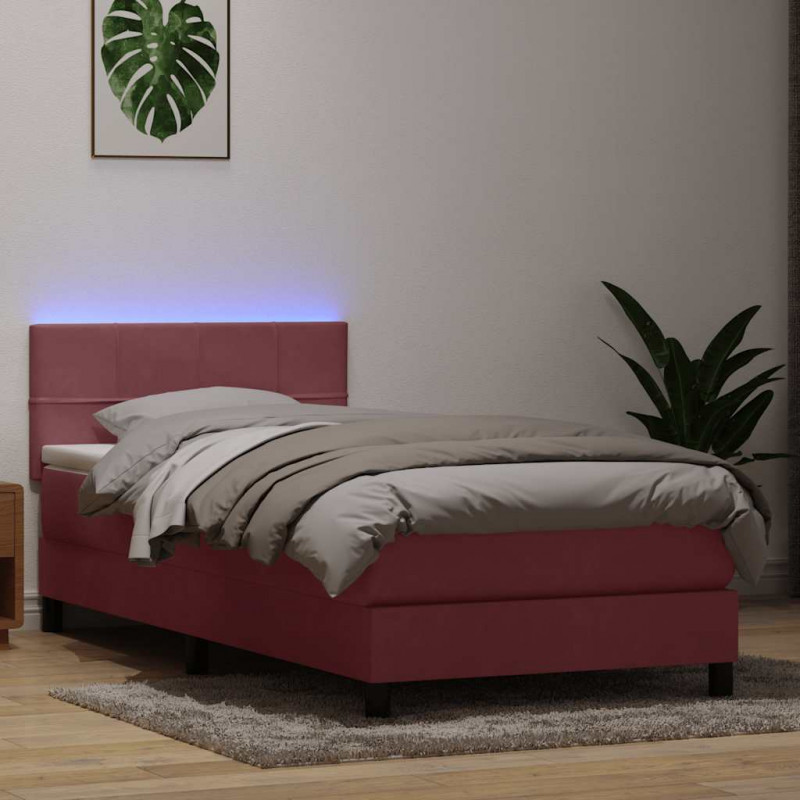 Łóżko kontynentalne z materacem i LED, różowe, 100x220 cm, aksamit