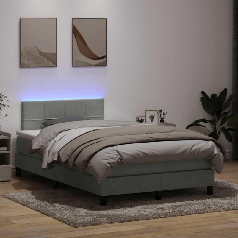 Łóżko kontynentalne z materacem i LED, jasnoszare, 120x220cm, aksamit