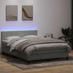 Łóżko kontynentalne z materacem i LED, jasnoszare, 140x220cm, aksamit