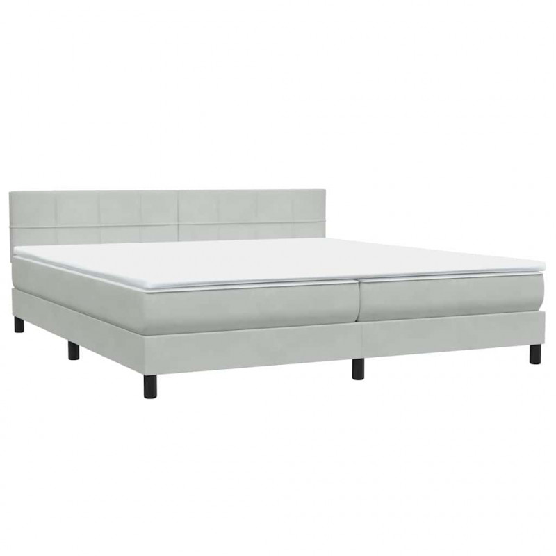 Łóżko kontynentalne z materacem i LED Jasnoszary 180x220 cm Aksamit