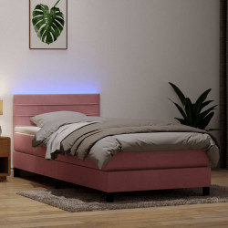 Łóżko kontynentalne z materacem i LED, różowe, aksamit, 100x210 cm