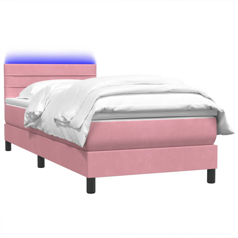 Łóżko kontynentalne z materacem i LED, różowe, aksamit, 100x210 cm