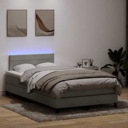 Łóżko kontynentalne z materacem i LED, jasnoszare, 120x210cm, aksamit