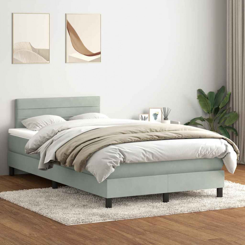 Łóżko kontynentalne z materacem i LED, jasnoszare, 120x210cm, aksamit