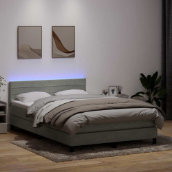 Łóżko kontynentalne z materacem i LED, jasnoszare, 140x210cm, aksamit