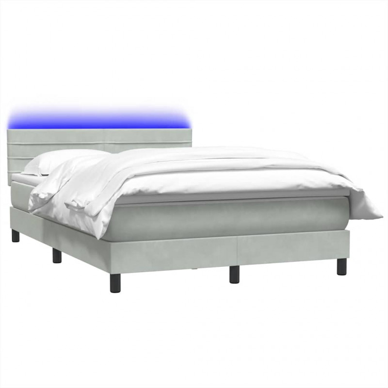 Łóżko kontynentalne z materacem i LED, jasnoszare, 140x210cm, aksamit