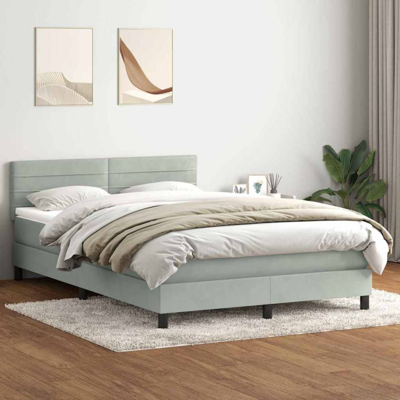 Łóżko kontynentalne z materacem i LED, jasnoszare, 140x210cm, aksamit