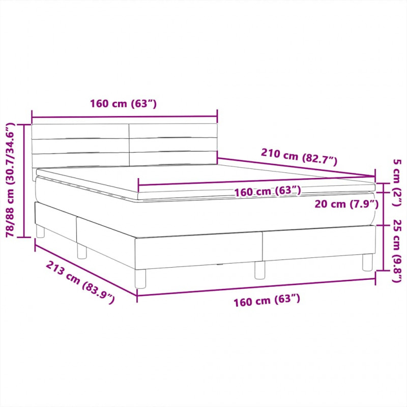 Łóżko kontynentalne z materacem i LED, jasnoszare, 160x210cm, aksamit
