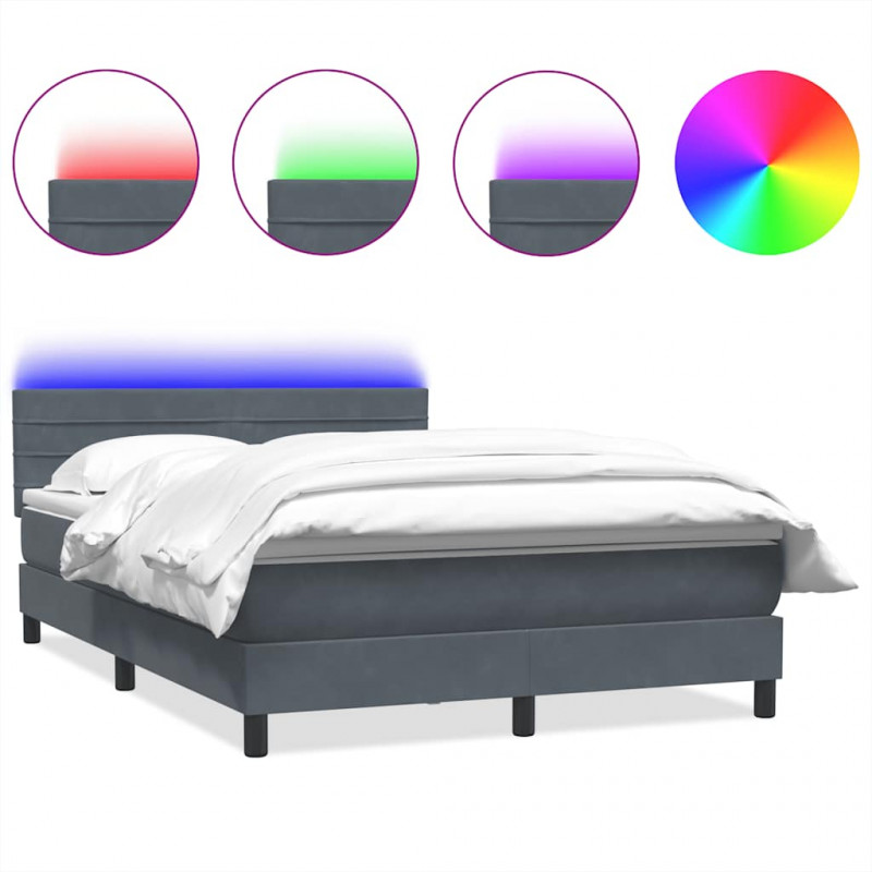 Łóżko kontynentalne z materacem i LED, ciemnoszare, 160x210cm aksamit
