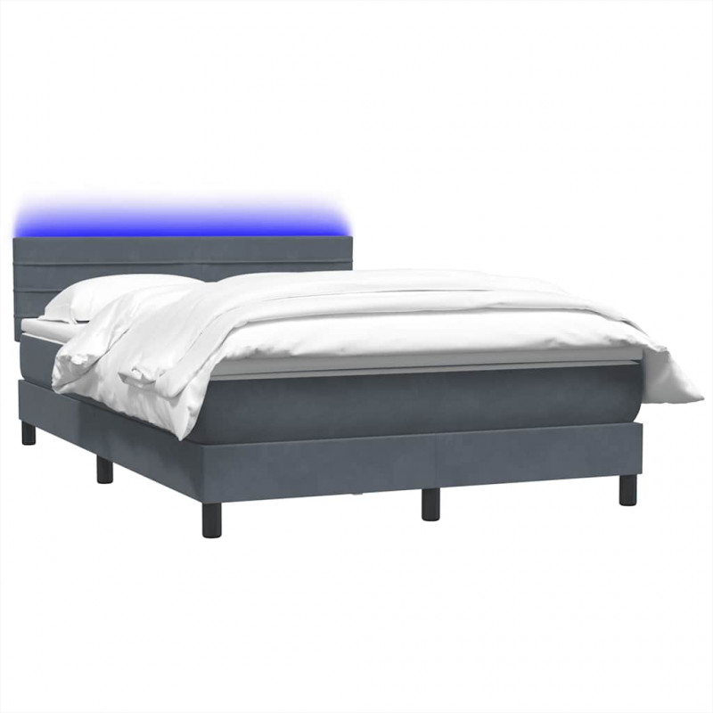 Łóżko kontynentalne z materacem i LED, ciemnoszare, 160x210cm aksamit