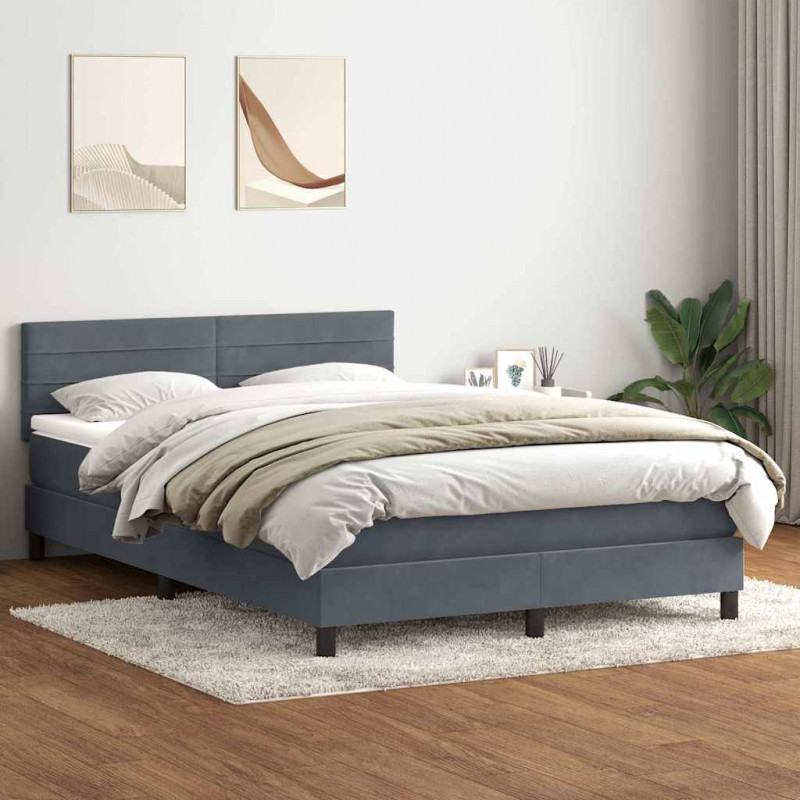 Łóżko kontynentalne z materacem i LED, ciemnoszare, 160x210cm aksamit