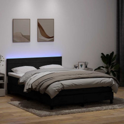 Łóżko kontynentalne z materacem i LED, czarne, 160x210 cm, aksamit