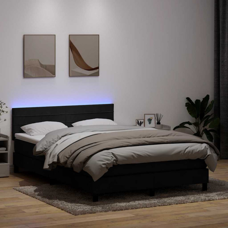 Łóżko kontynentalne z materacem i LED, czarne, 160x210 cm, aksamit
