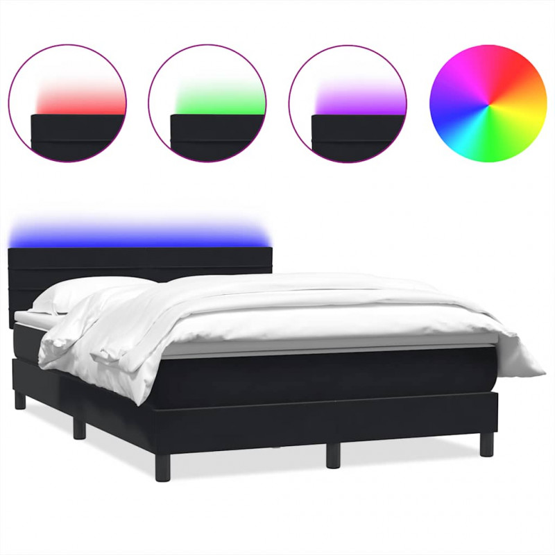 Łóżko kontynentalne z materacem i LED, czarne, 160x210 cm, aksamit